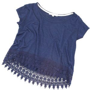 Rewind Navy Top with Cotton Lace Hem XS